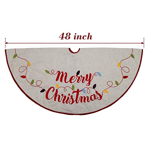 ExcMark 48 inch Merry Christmas Tree Skirt with Colorful Strings