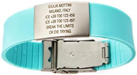 ICEstripeElite Medical Alert Emergency ID Jewellery Bracelet Wristband Men Women Kids Free Laser Engraved Customized Personalised Silicone Stainless Steel for Sports Diabetes (Turquoise)