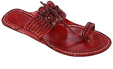 KOLHAPURI CHAPPAL Original Breathtaking Seven Braids Cherry red Flat Heel for Women Slipper Sandal