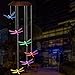 Silent Solar Wind Chimes Color-Changing Lights Outdoor LED Power Solar Mobile Waterproof Six Dragonflies Solar Powered Wind Chimes for Yard/Party/Night/Garden/Festival Decor/Valentines Gift Decoration