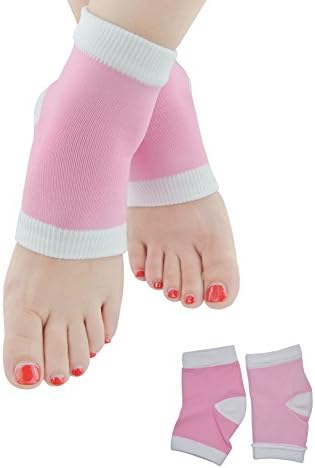 SMFHealth Silicone Moisturizing Gel Heel Socks Protection Sleeve,For Heel Pain Cushion Ankle &amp; Cracked Foot Dry Hard Skin (1 Pair, Pink)
