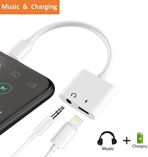 Lightning to 3.5 mm Headphone Jack Adapter With Charger,Darrent 2 in 1 Lightning Headphone Jack and Charger Adapter for iPhone X 8/7/6/Plus, Support Volume Control/Call/Sync Data for iOS 11 And iOS 10