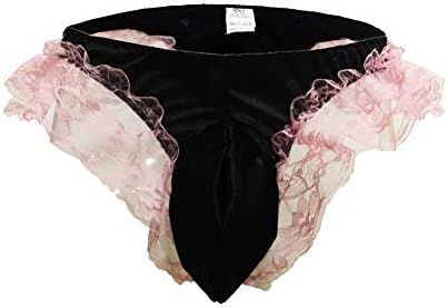 wear2me Sexy Mens Silky Satin Brief Flutter Ruffled Underwear Lace Sissy Panties