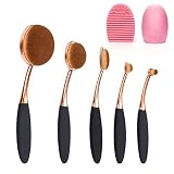 BeautyKate Set of 5 pcs Toothbrush Style Eyebrow Brush Foundation Eyeliner Makeup Brushes (Rose-golden) + 1pcs Cleaning Makeup Brushegg (Pink)