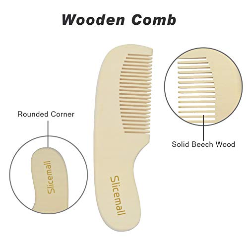 Baby Hair Brush and Comb Set Toddler Cradle Cap Soft Goat Brush Wooden Comb Grooming Kit for Baby Boy Girl Gifts by Slicemall, 3 Pieces