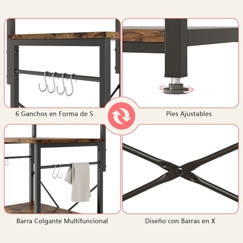 YYDSKIT Alacena de Almacenamiento de 5 Niveles, Estante de Cocina con 6 Ganchos，Estantes Organizadores, Estante de Microondas, Almacenamiento Multiusos de Cocina, Sala, Oficina，Cafetería (Marrón)