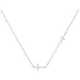 Fviswiak Gold Cross Necklace for Women 14K Gold Plated/Silver Layered Cross Choker Dainty Tiny Double Sideway Cross Pendant Necklace Trendy Jewelry Gifts for Women