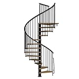 Arke Nice1 Wood Tread Spiral Staircase Kits - 107-1/2' to 119-5/16' Height - Hi-Gloss BLACK Enamel - Adjustable, Interior Stairway (63' Diameter)