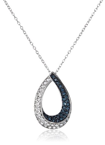 Sterling Silver Montana Blue and White Swarovski Crystal Open Teardrop Pendant Necklace, 18