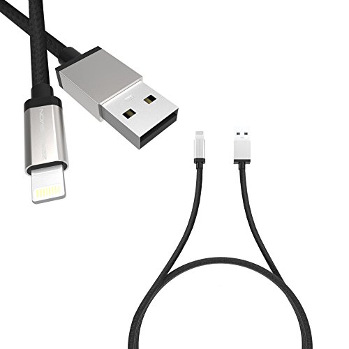 ZeroLemon Nylon Braided Lightning Cable[Apple MFi Certified], 3.2ft/1m Lightning to USB Sync Nylon Braided + Aluminum Cap Charging Cable for iPhone Xs/Xs Max/XR/ X / 8 and More – Rugged Black - Thumbnail 3