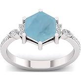 DINJEWEL 8mm Natural Aquamarine Ring – 0.90 Carat Round Gemstone in 925 Sterling Silver, Handmade March Birthstone Jewelry for Women, Promise or Engagement Ring