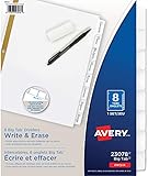 Avery 8-Tab Binder Dividers, Write & Erase White Big Tabs, 1 Set (23078)