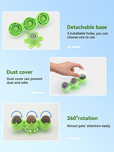 Petslucent Catnip Ball for Cats Wall, 3in1 Cat Toys Wall Ball Mint Balls Lick Roller, Cat Nip Silvervine Edible Kitty Safe Healthy Kitten Teeth Cleaning Dental Cat Toy Chew Toys Indoor