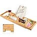 BAMBUROBA Bamboo Bathtub Caddy Tray Expandable for Luxury Bath,Bath Accessories & Table with Wine Glass Holder,Book Stand Bathroom Organizer with Extending Sides for Men/Women