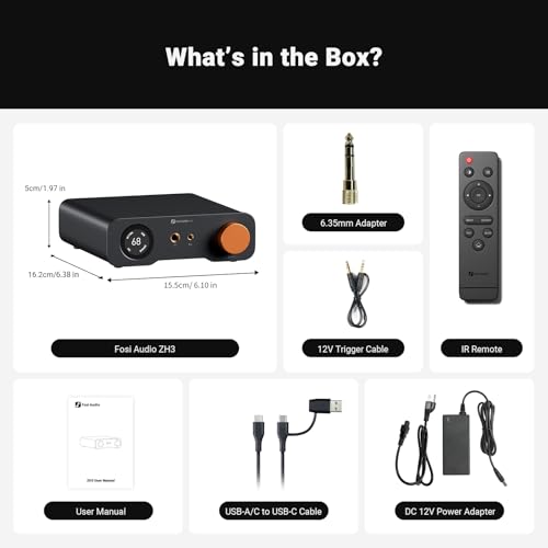Fosi Audio ZH3 DAC Headphone Amp, Fully Balanced Preamp with AKM4493SEQ XMOS XU316 PCM 768kHz for Amplifiers, USB/Optical/COAX/RCA/12V Trigger Input, XLR/RCA/4.4mm/6.35mm Output with Remote
