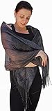 Sheer Black and Silver Fringed Evening Wrap Shawl for Prom Wedding Formal