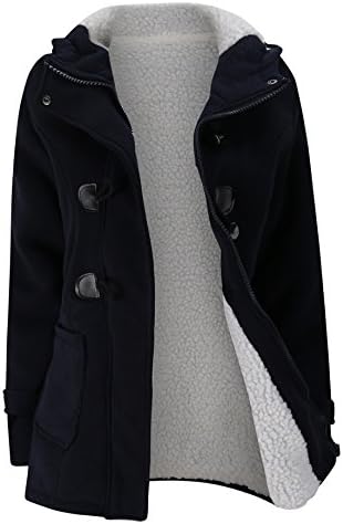 Ibelive Women's Classic Duffle Coat Winter Thick Warm Fleece Hoodie Sweatshirt Zip up Hooded Parka Coat Horn Button Wool Blend Jumper Jacket Outwear