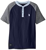 U.S. Polo Assn. Big Boys' Short Sleeve Henley, Marina Blue, 14/16