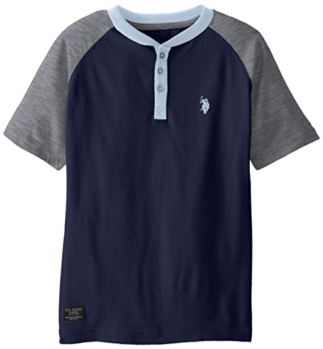 U.S. Polo Assn. Big Boys' Short Sleeve Henley, Marina Blue, 14/16