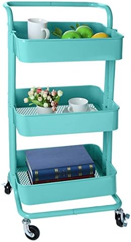 3-Tier Metal Rolling Utility Cart - Fheaven Heavy Duty Mobile Storage Organizer Handles Shelves Storage (Blue)