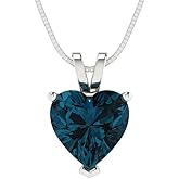 Clara Pucci 14K White Gold Plated Solitaire 16" Box-Chain Necklace - Sterling Silver 2ct Heart Cut London Blue Topaz Pendant