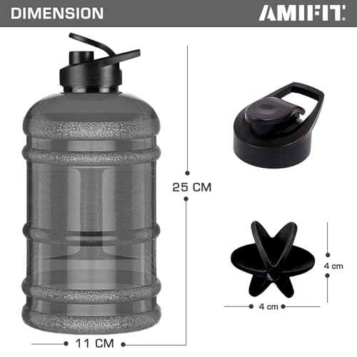 AMIFIT 1.5 Litre Plastic Water Bottle for Gym, Transparent Grey 1