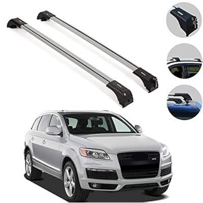 OMAC Silver Aluminum Roof Top Wing Bar Cross Bars Cargo Rack - Luggage, Ski, Kayak Carrier | 165 LBS / 75 KG Load Capacity - Set 2 Pcs | Fits Audi Q7 4L 2007-2015