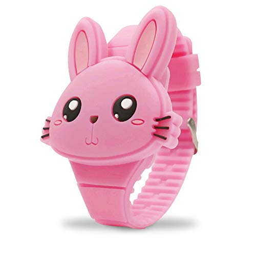 Girls Watches for Kids, Cute Pink Rabbit Cartoon Shape Clamshell Design Digital Led Toys Bunny Watch Birthday Gift for Little Girls Boys