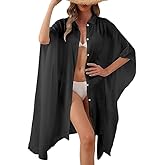 AMOURRI Batwing Sleeve Beach Cover Up Button Front Kimono Bathing Suit Cover Ups
