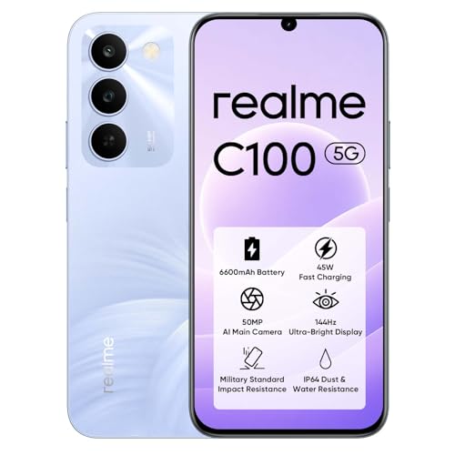 realme C100 5G Smartphone 256GB ROM, Titan 6600mAh Battery and 45W Fast Charge, Mobile Phone with 144Hz Ultra Shine, Android 16 Mobile Phones Shock Resistance Military, Reverse Charging