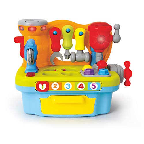 Zoostliss Musical Learning Tool Workbench Work Bench Toy Activity Center for Kids with Shape Sorter