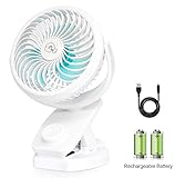Stroller Fan Clip On Desk Fan 4400mAh Rechargeable Battery Operated USB Portable Personal Fan for Baby Stroller,Office,Home,Travel,Camping(White)