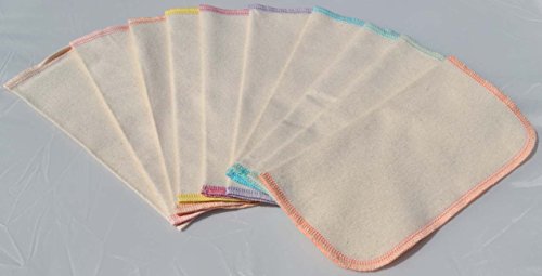 1 Ply Organic Flannel Washable Baby Wipes -10 Pack - Little Wipes (R) - GOTS Certified Flannel - Sewn with Assorted Pastels