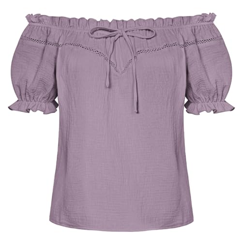 Peasant Blouse for Women Off Shoulder Cotton Summer Tops Grey Purple M at Amazon
