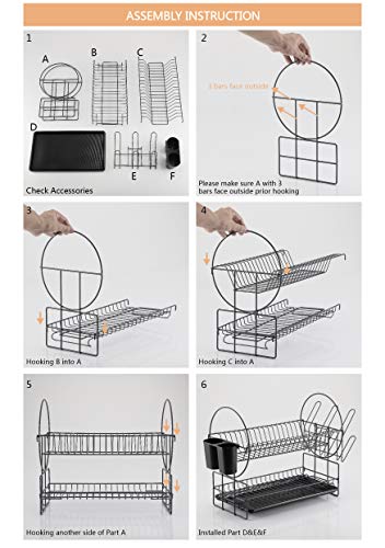 2 Tier Dish Drying Rack Kitchen Organizer with Drain Board, Gray Painted Steel, Naturous