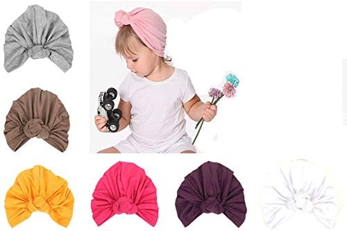 CaJaCa 7 Pack Newborn Baby Toddler Cotton Hat Baby Girl Knotted Hat Cute Donut Soft Turban Bow Cap Set