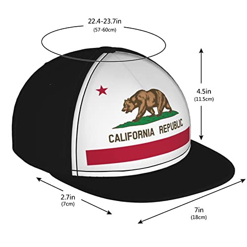 WAYABO California Flag Bear Hip-Hop Baseball Cap Adjustable for Men Women Flat Bill Brim Visor Hat Unisex Black