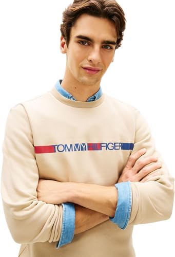 Herren Sweatshirt Brand Love Stripe mit Rundhalsausschnitt, Beige (Sandalwood), M