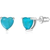 CiNily Heart Stud Earrings14K Gold Plated Hypoallergenic Opal/Turquoise/Rose Quartz Gemstone Earring Jewelry for Women Girls