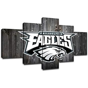 Philadelphia Eagles Pictures for Wall Art Paintings 5 Piece Canvas Living Room Decor Football Team Logo Artwork Decoration Poster Prints Framed Ready to Hang(60''Wx32''H)