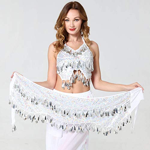 YEZIJIN Women Belly Dance Costume Dance Dress Sexy Sling Halter Top and Waist Chain 2019 Under 10 Dollars White