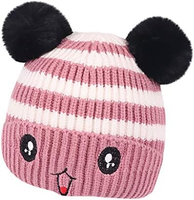 GREFER Children Color Matching Ears Pom Pom Hats Warm Knit Crochet Beanies Cute Fashion Skull Cap