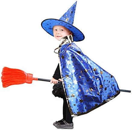 iYoYo Kids Halloween Costumes Witch Wizard Cloak with Hat Wizard Cape and Hat Child's Party Costume for Boys Girls Children(Blue)