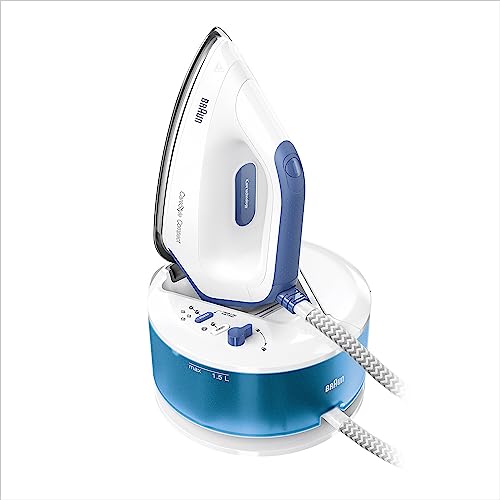 Braun CareStyle Compact IS 2143 BL Dampfbügelstation - Dampfbügeleisen mit FreeGlide 3D Bügelsohle, Vertikaldampf, 2400 Watt, Pumpendruck 6 bar, Dampfstoß 400 g/min, großer 1,5 l Wassertank, Blau
