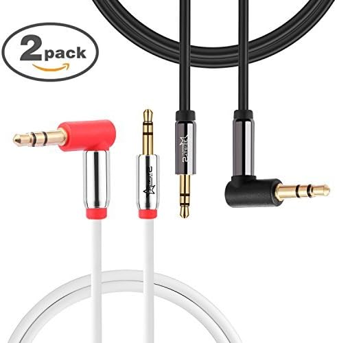 Starise 2 Pack Aux Cable 90 Degree 2 Feet - 3.5mm Male to Male Right Angle Stereo Audio Cable