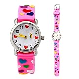 ELEOPTION Waterproof 3D Cute Cartoon Digital Silicone Wristwatches Time Teacher Gift for Little Girls Boy Kids Children (Hearts-Pink)