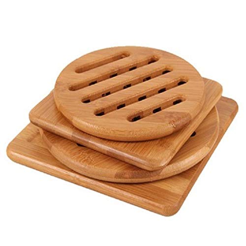 4 Pieces Trivet for Hot Dishes, Hot Pads Trivets, Solid Bamboo Wood Non-slip Heat Resistant Lattice Pad for Pot Teapot (Multi Size,2 Square 2 Round)