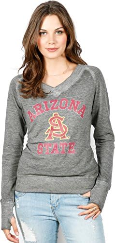 NCAA Arizona State Sun Devils Women's V-Neck Thumbhole T-Shirt, Gray, Small