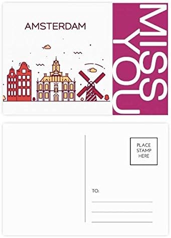 Amsterdam Flat Landmark Miss Postcard Set Thanks Card Mailing Side 20pcs