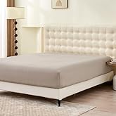 Simple&Opulence Linen Fitted Sheet (1 Piece) - 14 Inch Deep Pocket Mattress Cover Natural Flax Cotton Blended Soft Breathable Bedding - Khaki, King Size